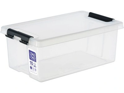 Ящик 400х225х150 с крышкой на клипсах, объем 10, прозрачный, код:28550