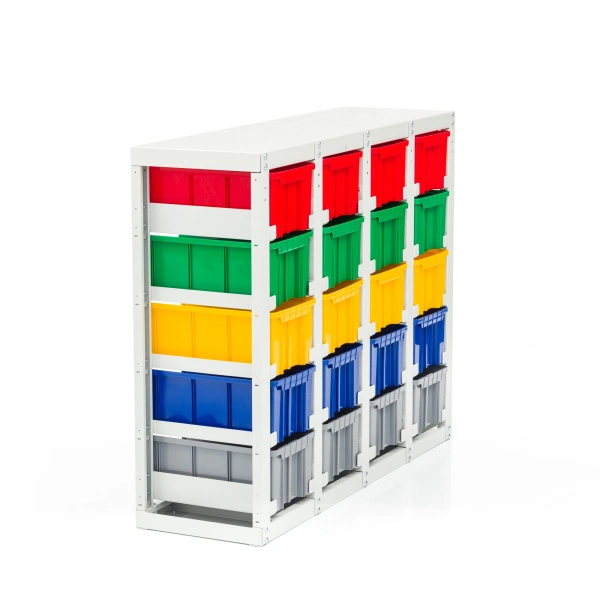 Стеллаж с направляющими Стелла-техник V3-20 стационарный, односторонний, 20 ячеек с ящиками