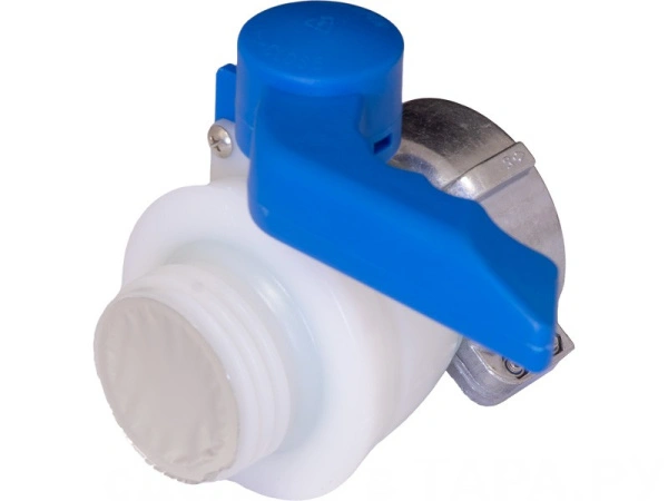 Кран п/э для еврокуба 50x75 с дюралюмин. гайкой, с проклад. FKM, с резьбой S60x6, код: 38026